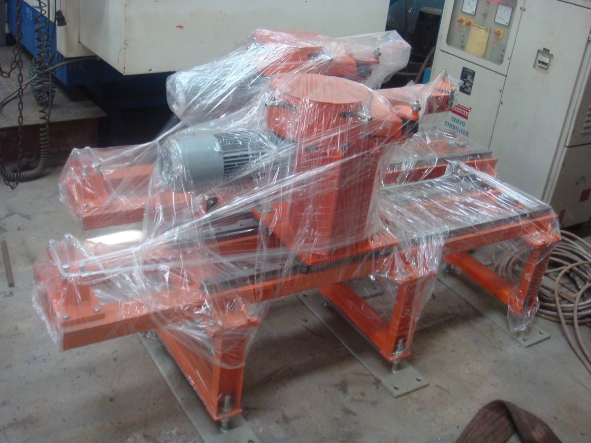 Fabricated machine frame wrapped for despatch